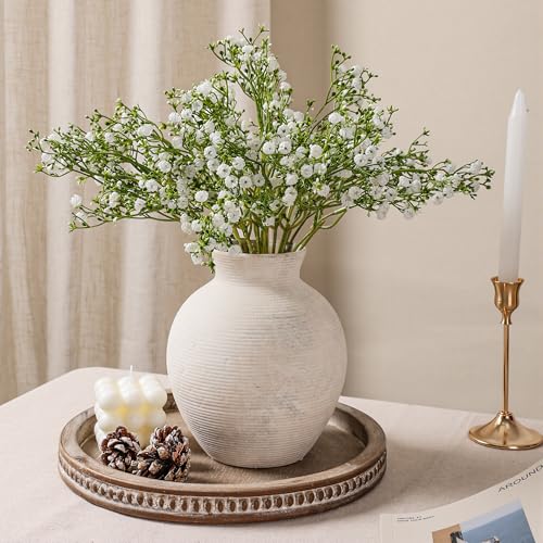 Ceramic Flower Vase Home Decor, 7.4 in Farmhouse Table Vases Rustic Vintage Living Room Kitchen Bedroom Decoration Pottery Decorative Vases for Flowers House Shelf Office Desk Dining Entryway, White - color: 7.4 in - Antique White