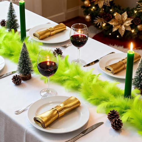 2 Pcs 12 Ft Christmas Tree Garland Decoration Lime Green Pampas Grass Garland Artificial Faux Fabric Feathers Wreath for Mantle Xmas Tree Home Farmhouse Christmas Holiday Party Supplies - color: Lemon Green, size: 12 Ft