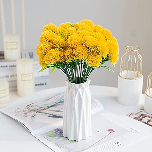 Artificial Fake Dandelion Flowers (Yellow 10 Pcs) Plastic Plants Faux Flower for Outdoor Indoor Home Garden Party Room Office Wedding Table Centerpieces DIY Planting Filler Decoration - color: Dandelions Yellow/ 10 Pcs