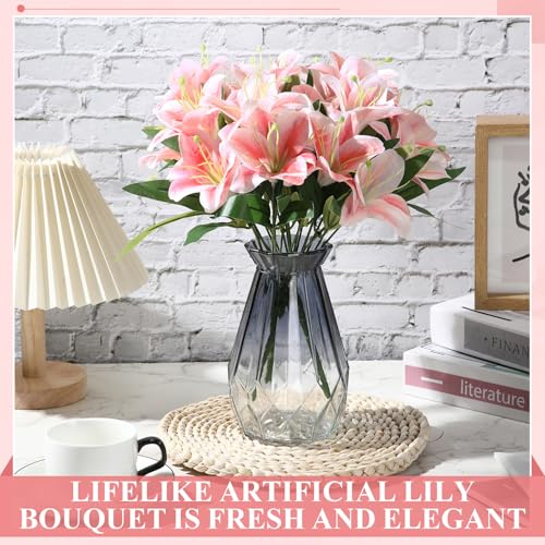 Giegxin 8 Pcs Artificial Tiger Lily Bouquets, Silk Faux Easter Lilies with 7 Heads, Realistic Spring Flowers for Wedding Centerpieces, Home Vase Decor, Party & Event Arrangements (Hot Pink) - color: Hot Pink