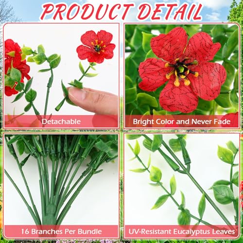 Suncalla 4 Pcs 30In Artificial Hanging Flowers for Outdoor Planter 156 Branches Trailing Faux Potted Plant Fake Floral UV & Fading Resistant for Wedding Patio Spring Summer Decor(Red) - color: Red