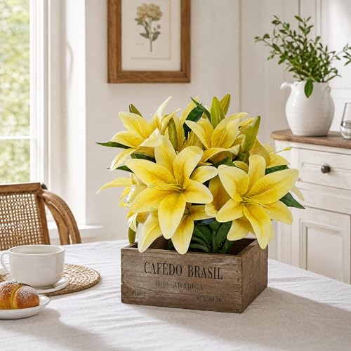 ATFL Artificial Lilies Flowers,9 Pcs Faux Lily Flowers,16''Tiger Lily Branches with 2 Full Blooms and 1 Bud,Faux Fake Lilies Plants for Wedding Bouquet Floral Arrangements (9, Yellow) - color: Yellow