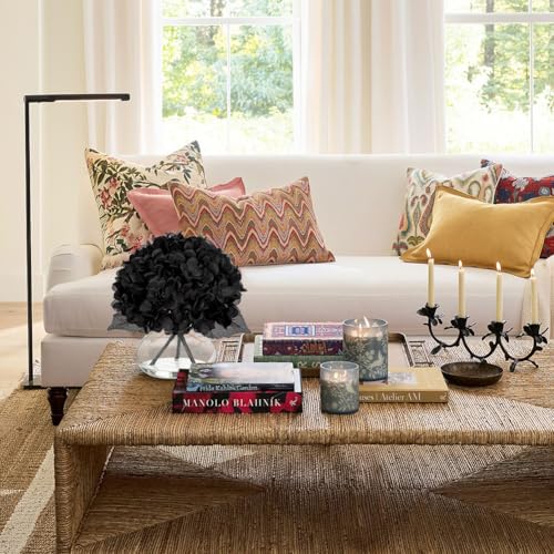 Hollyone Hydrangea Fall Flowers Artificial for Decoration with Glass Vase Black Silk Faux Flowers Arrangements in Vase with Faux Water Fake Floral Bouquet Table Centerpiece Halloween Home Decor - color: Hydrangea, Black