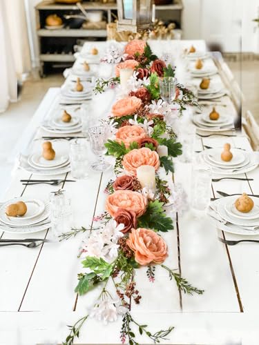 Lvydec 2 Pack Artificial Peony Flower Garland - 6ft Silk Peony Orange Flower Garland Arch Flower Vine for Wedding Party Table Decoration(Orange) - color: Orange