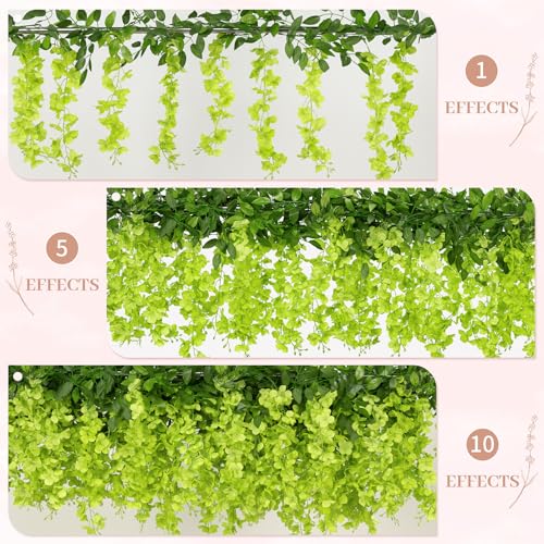 U'Artlines 10Pcs 7.2 Ft/Piece Artificial Wisteria Garland Silk Fake Green Wisteria Flowers Hanging Greenery Vines Garlands Rattan for Home Garden Wedding Arch Party Indoor Outdoor Décor - color: Green
