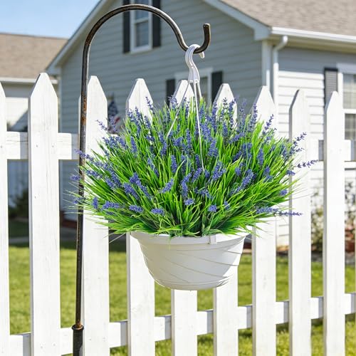 24 Bundles Artificial Plants Flowers Outdoor, Faux Lavender Flowers Fake Monkey Grass UV Resistant Plastic Plant for Porch Garden Patio Window Home Decor, Purple - color: Purple