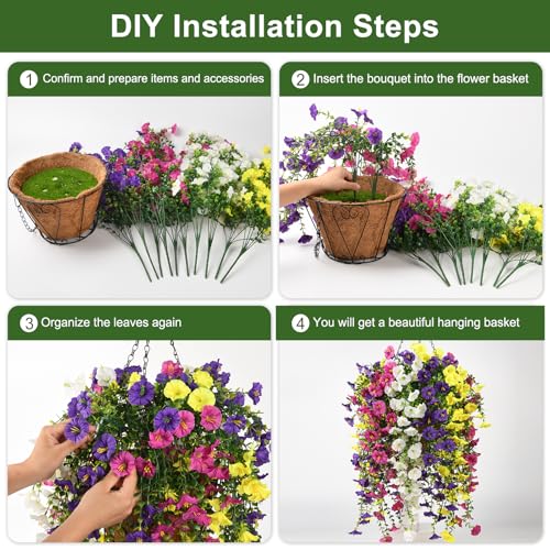 Homsunny Artificial Fake Hanging Flowers Plants Baskets for Outdoor Spring Decoration, Faux Morning Glory Silk Flower for Outside Realise UV Resistant Patio Yard Balcony Porch Home Decor (Mixed 2) - color: Mixed 2