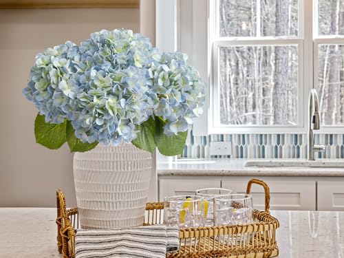 ZYTUYO 20" 4PCS Artificial Light Blue Hydrangea Flowers Large Faux Latex Real Touch Fake Hydrangeas Silk Bouquet with Leaves Stems for Family Table Office Wedding Party Arrangements - color: Light Blue