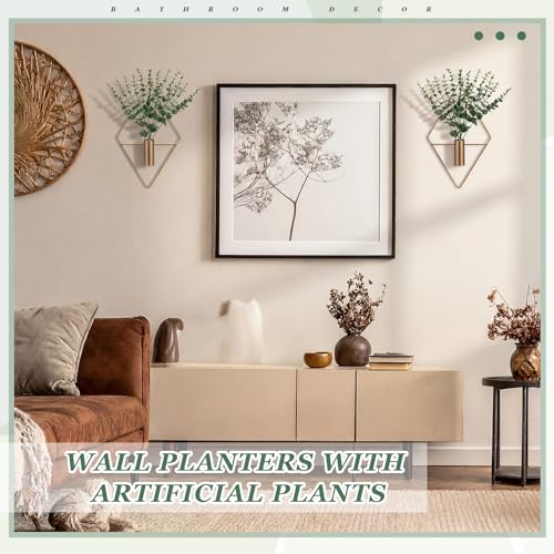 Canlierr 4 Pieces Bronze Wall Decor Hanging Planters with Artificial Plants Metal Hanging Vase Indoor Plants Holder Modern Boho Wall Art for Bathroom Bedroom Living Room Decor, Eucalyptus - color: Antique Bronze, size: Eucalyptus