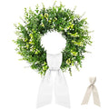 26 Inch Large Artificial Boxwood Wreaths for Front Door All Season, Eucalyptus Wreath with 2 Sashes, Baby's Breath and Flower Buds, Summer Farmhouse Greenery Decor for Outdoor, Porch, Home