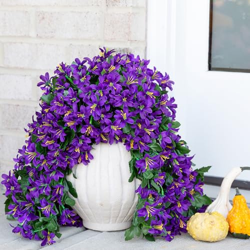 Ivydale Artificial Lily Flowers for Outdoors Fake Hanging Flower Vines for Outside Decoration, UV Resistant 2PCS Faux Plants for Patio Porch Balcony Garden Yard, Purple - color: Purple