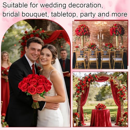 Ouddy Decor 20 Pcs Red Roses Artificial Silk Flowers Fake Roses Bouquet with Long Stems for Mother's Day Decor Wedding Home Party Table Centerpieces Bridal Bouquet DIY Floral Arrangment, Red - color: Red, size: 20 Packs