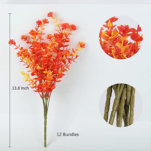 RECUTMS 12 Bundles Outdoor Artificial Flowers UV Resistant Fake Boxwood Plants, Faux Greenery for Indoor Outside Hanging Plants Garden Porch Window Box Home Wedding Farmhouse Décor(Golden) - color: Golden, size: 12 Pcs
