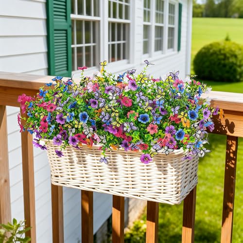Der Rose 12Pcs Artificial Flowers for Outdoors, 8Pcs Silk Fake Flowers with 4Pcs Lifelike Butterfly Flowers, UV Resistant Faux Flowers for Outdoor Planters Window Boxes Patio Porch Garden Decoration - color: Multi-color C