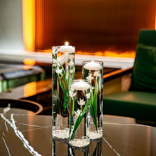 White Orchid Floating Flower for Table Centerpieces Artificial Phalaenopsis Glass Cylinder Vase Fillers Floating Candles Fake Ice Cubes Wedding Party Pool Bar Restaurant Festival Decoration - color: White 2
