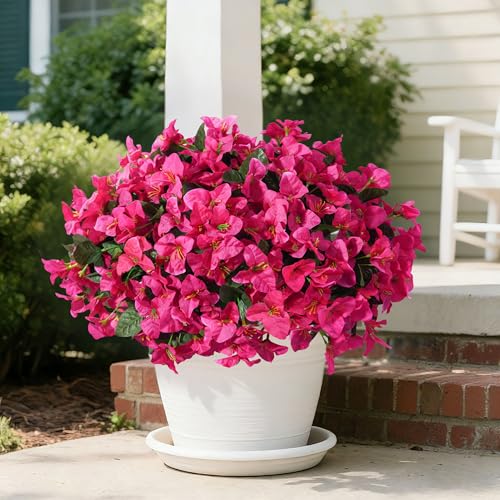 Faux Bougainvillea Artificial Flowers Plants for Outdoors, 4 Bundles Spring Fake Outdoor Flowers Silk Bougainvillea for Outside UV Resistant Realistic for Porch Patio Window Planter Garden Home, White - color: White