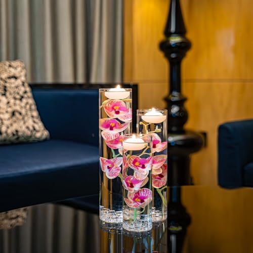 Artificial Orchid Floating Flower for Table Centerpieces Glass Cylinder Vase Fillers Floating Candles Fake Ice Cubes Peach Set for Wedding Party Pool Bar Restaurant Festival Decoration - color: Pink 2