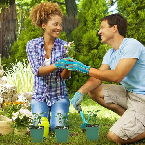 June Fox 100 Pack Green Square Nursery Pots with Drainage Holes 3.3 Inches Flexible Plastic Seedling Pots Square Pots for Plants, Succulent, Flower, with Plant Labels - color: Green