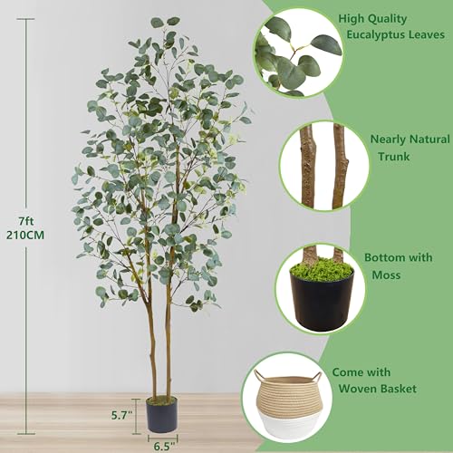 Warmplants Artificial Eucalyptus Tree, 7ft Tall Silk Leaves Fake Plant with Basket for Outdoor Indoor, 83'' Faux Eucalyptus Trees for Home Office Livingroom Floor Décor - color: Eucalyptus, size: 7ft