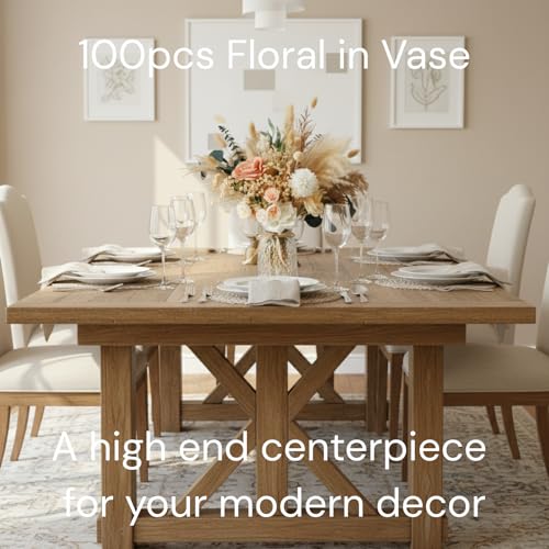 Luxury Floral Arrangement with Vase - Pampas Grass & Artificial Flowers for Kitchen Island, High End Centerpiece Decor, Coffee Table & Dining Table, Farmhouse Boho Home Decor with Dried Flowers - size: high end bouquet in vase