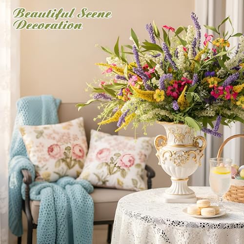 Giegxin 6 Bundles Fake Artificial Flowers Bouquet Spring Silk Flowers Arrangements Faux Wildflowers Bouquets Stems Fake Plants for Wedding Table Centerpiece Rustic Home Vase Floral Table(Wildflowers) - style: wildflowers