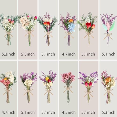 10/12/24/36 Pack Mini Dried Flowers for Vase Wedding Various Mini Bouquet Dried Small Wildflowers Natural Flowers Bulk for Crafts DIY Decor (12, Romantic Colour) - size: Romantic Colour