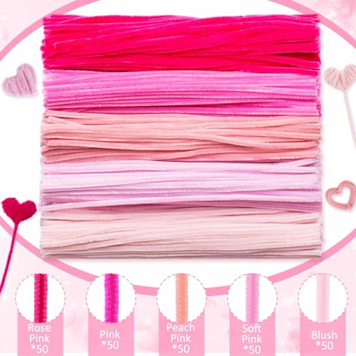 Peryiter 371 Pcs Pipe Cleaners Flowers Kit, Pipe Cleaners Chenille Stems Bulk with Floral Wire Gardening Tape Stamen, Fluffy Limpiapipas para Flores for DIY Mother's Day Decor(Pink) - color: Pink