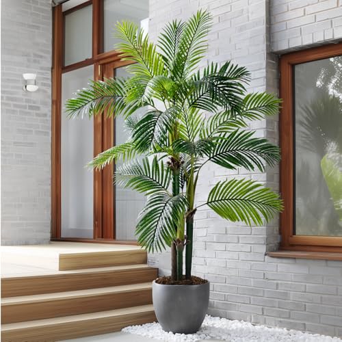 Erimda 6.2FT Artificial Phoenix Palm Tree Artificial Plants Indoor Outdoor Large Faux Coconut Silk Palm Tree Tropical Fake Tree Faux Sago Palm Plant for Modern Farmhouse Yard Outside Patio Poolside - color: Golden Cane Palm Tree, size: 6.2FT