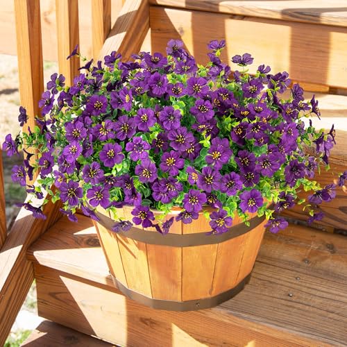 HyeFlora Artificial Flowers for Outdoor Indoor Garden Home Decoration, Faux Flower Daisy with Eucalyptus Leaves Fake Plants Greenery Boxwood Porch Patio, 12 Bundles (Purple 2) - color: Purple 2