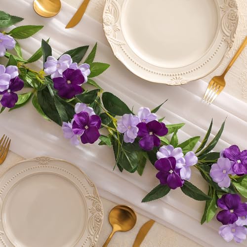 Floweroyal 6 Pack Artificial Flower Garlands 15.8FT Fake Impatiens Vines Silk Flowers Hanging Impatien Ivy for Wedding Arch Party Home Garden Wall Decor (Purple) - color: Impatiens-purple, size: 6pcs