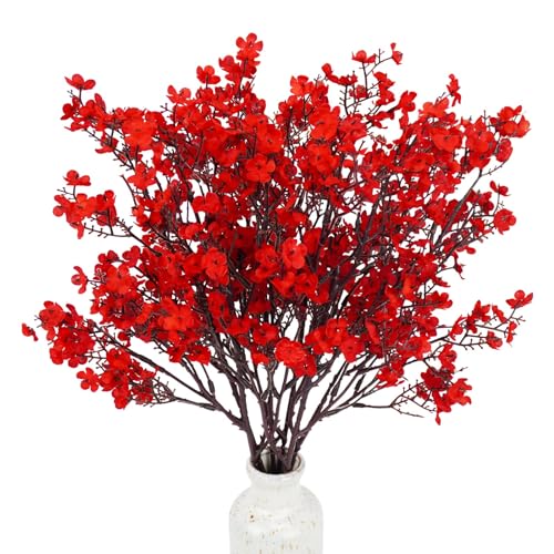 Uieke 6 Pcs Babys Breath Artificial Flowers Bulk Silk Red Faux Flowers Real Touch Gypsophila Bouquet for Christmas Halloween Home Wedding Decoration - color: Red, size: 6PCS