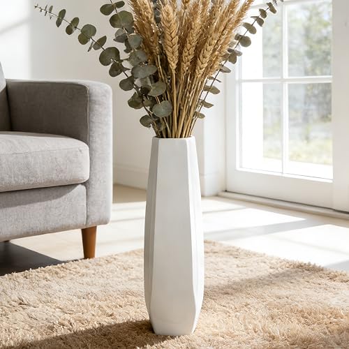 17.7 Inch White Ceramic Floor Vase, Tall Decorative Vase with Glossy Glaze, Large White Vases for Flowers, Pampas Grass, Modern Ceramic Vases for Living Room, Office, Bedroom, Home Decor - color: Shape 3