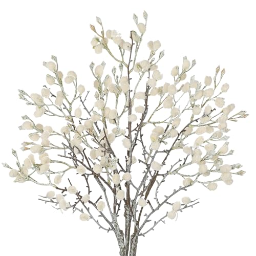 GnFlus Artificial Cotton Branches Fake Flowers for Spring Winter Boho Decoration,Faux Long Stem Artificial Flowers for Wedding Home Office Bedroom Party Table Centerpieces Cream White 3Pcs - color: Cotton - Cream White