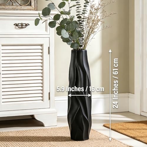 Extra Large Black Floor Vase – 24" Modern Decorative Ceramic Vase for Living Room Corner, Hallway or Entryway Home Decor - size: 24 Inch