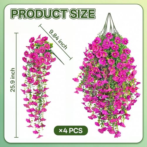 Artificial Hanging Flowers for Outdoors, 4 PCS UV Resistant Morning Glory Flowers with Eucalyptus Leaves, Silk Fake Flower Realistic Faux Plants for Home Patio Porch Garden Decor, Lotus-Color - color: Lotus-color