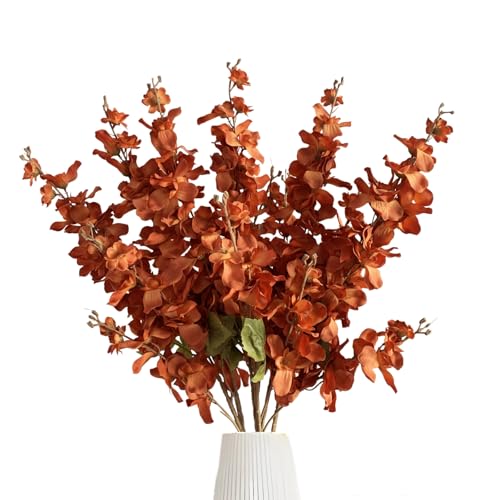 6PCS Autumn Orange Delphinium Artificial Flowers Espigas para Jarrones Fake White Flowers Tall Flowers for Floor Vase Flowers for Tall Vase Floral Arrangements Home Table Wedding Decor - color: Autumn Orange