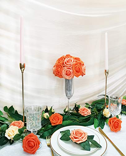 Artificial Flowers 25PCS Real Looking Mixed Vivid Orange Fake Roses with Stem for DIY Wedding Bouquets Centerpieces Baby Shower Party Home Decorations - color: Mixed Vivid Orange, size: 3"/25pcs