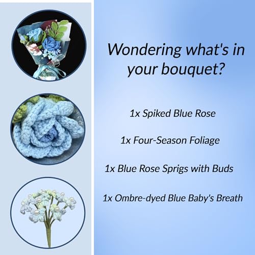 Blue Rose Crochet Flowers Bouquet Handmade Knitted Artificial Flowers Home Decor - color: Flowers003