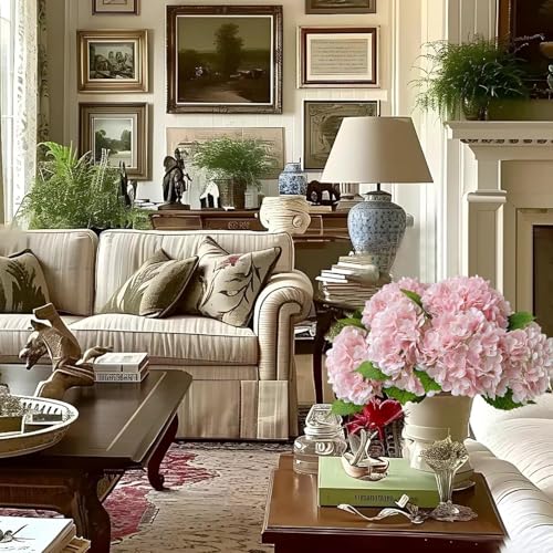 YalzoneMet 3 PCS Light Pink Hydrangea Artificial Flowers 21 inches Real Touch Faux Latex Hydrangea Flowers for Wedding Tables Centerpieces for Party Home Kitchen Christmas Decor - color: Light Pink