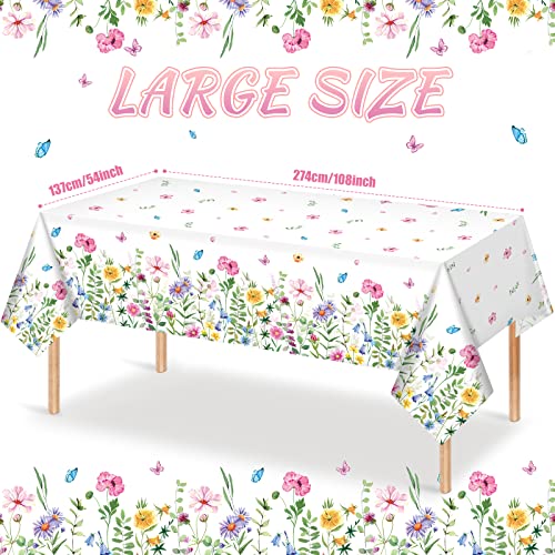 3Pcs Spring Floral Plastic Tablecloth,Pink Purple Blue Flower Butterfly Disposable Table Cover for Home Decor Summer Spring Picnic Dining Holiday Weeding Birthday Tea Party Decorations,54x108 Inch - size: 108" X 54" (Rectangular) - 3 Pack