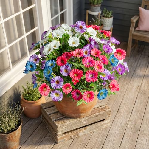 Colorful Artificial Morning Glory Flowers for Outdoor Planters, Premium UV Resistant Silk Faux Flowers for Porch, Hanging Basket & Window Box, Vibrant Garden Decor, No Pot, 13.3 Inch, 8 Bundles - color: Mixed Full Color 8pcs
