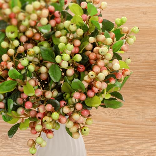SHACOS Artificial Pink Berry Stems 20 PCS Fake Berries Branches Spray with Green Leaves 9.8 inch Small Berry Picks for Christmas Decorations Crafts Filler Holiday Home Decor, Pink - color: Pink, size: 20 PCS