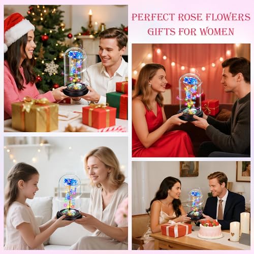 Childom Mothers Day Flowers Gifts for Mom from Daughter Son,Birthday Gifts for Women Mom Grandma Wife,Flowers for Delivery Prime,Rotating Blue Light Up Rose in A Glass Dome,Wedding Valentines Gifts - color: Rotating Blue Colorful Large
