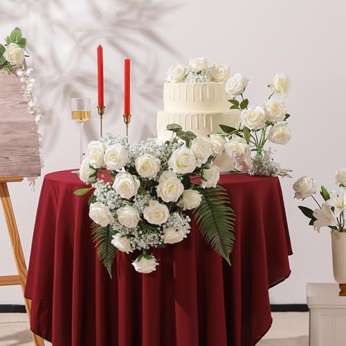 Hawesome 12PCS Artificial Silk Flowers Realistic Roses Bouquet Long Stem for Home Wedding Decoration Party (White, 12Pcs Flowers) - color: White, size: 12Pcs Flowers