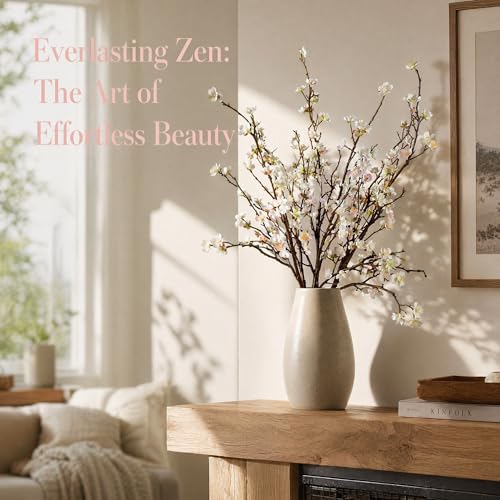Plum Blossom Flowers Artificial,6Pcs White Cherry Blossom Branches,Faux Branches,White Cherry Blossom Flowers Artificial for Home Decor… - color: White
