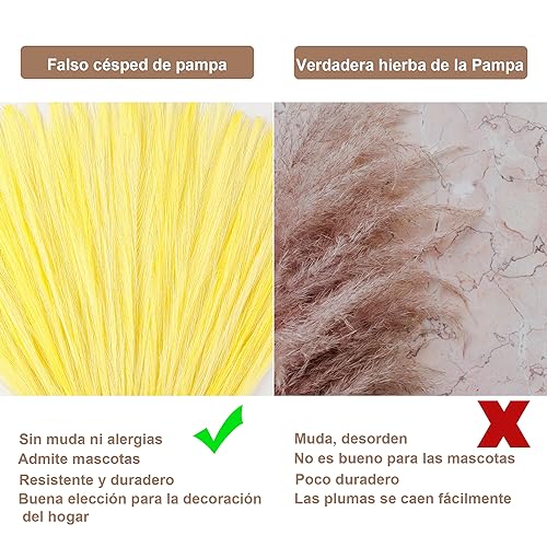 Light Yellow Pampas Grass Decor, 30 Pcs 17" Faux Pampas Grass Short Decor, Pompas Grass Flower Arrangement and Vase Filler for Boho Home Wedding Decoration - color: Light Yellow, size: 17'' Tall