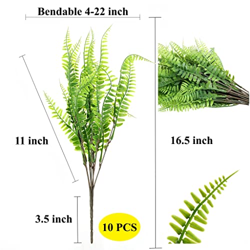 Grand Verde Boston Ferns Artificial Plants Bulk Faux Greenery Plastic Shrubs Bush DIY Outdoor Decoration Patio Garden Balcony Indoor Home Decor, 10pcs (Light Green) - color: Light Green