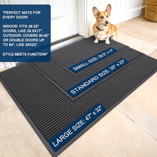 OLANLY Front Door Mat Indoor Outdoor Entrance, Waterproof Heavy Duty Doormat, Fade Resistant, Low Profile, Easy Clean Patio Porch Welcome Floor Mats for Entry, 29.5x17, Charcoal Grey - color: Charcoal Grey, size: 29.5" X 17"