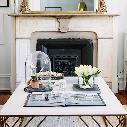 DILATATA Artificial White Tulips in Vase with Faux Water 5.5" Real Touch Flowers Fake Tulips Small Flowers Arrangement in Cube Glass Vase for Mother's Day Table Centerpiece Wedding Home Decor - color: Square Vase/White/1 Set