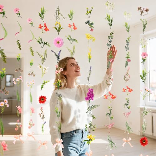 Livole 6Pcs 36Ft Hanging Flower Garland with Bow Wildflower Garlands Backdrop Silk Artificial Fake Floral Vines for Wedding Bridal Party Birthday Arch Wall Home Garden Decor(Wild) - color: Wildflowers, size: 6Pcs